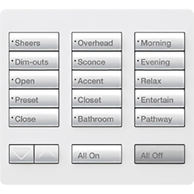 Lutron RadioRA 2 Tabletop Keypad, 15 Button, Raise/Lower, Snow, RR-T15RL-SW