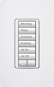 Lutron seeTouch LED+ Hybrid Keypad, Works with RA3 Systems, 100W LED, 6 Button with 1 Raise/Lower, Neutral Required, 120V, RRD-HN6BRL-WH, White