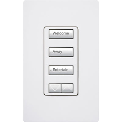 Lutron seeTouch LED+ Wall Keypad, Works with RA3 Systems, 3 Button (Spaced) with 1 Raise/Lower, Neutral Required, 120V, RRD-W3BSRL-WH, White