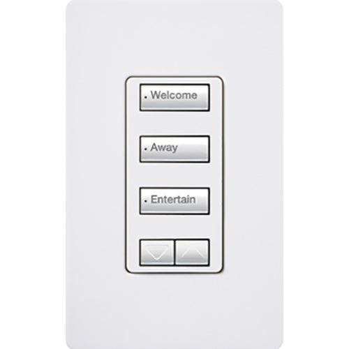 Lutron seeTouch LED+ Wall Keypad, Works with RA3 Systems, 3 Button (Spaced) with 1 Raise/Lower, Neutral Required, 120V, RRD-W3BSRL-WH, White