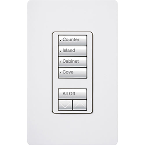 Lutron seeTouch LED+ Wall Keypad, Works with RA3 Systems, 4 Scene with 1 Raise/Lower, Neutral Required, 120V, RRD-W4S-WH, White
