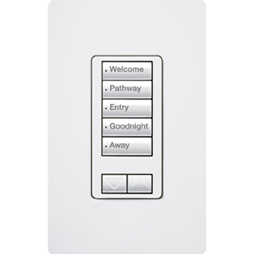 Lutron seeTouch LED+ Wall Keypad, Works with RA3 Systems, 5 Button with 1 Raise/Lower, Neutral Required, 120V, RRD-W5BRL-WH, White