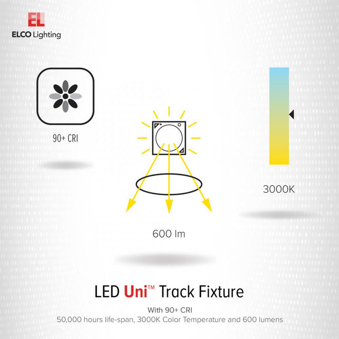 Elco Lighting LED Uni Track Fixture, 600 Lumens, White, 3000K, 38° Beam Angle  -  ET62730DW